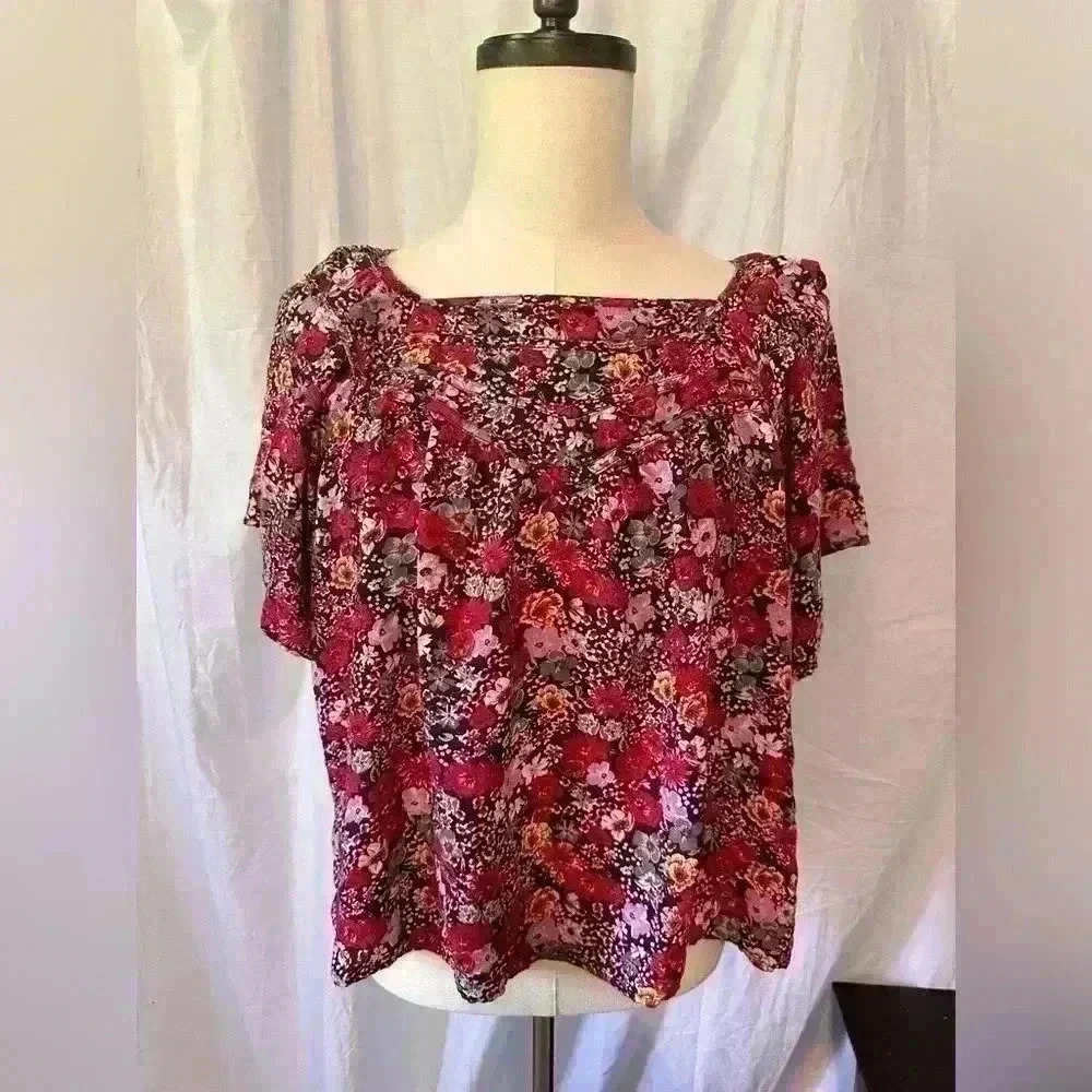 Knox Rose 2XL Women’s Floral Flowy Top. 
Short Sleeve Without Elastic.